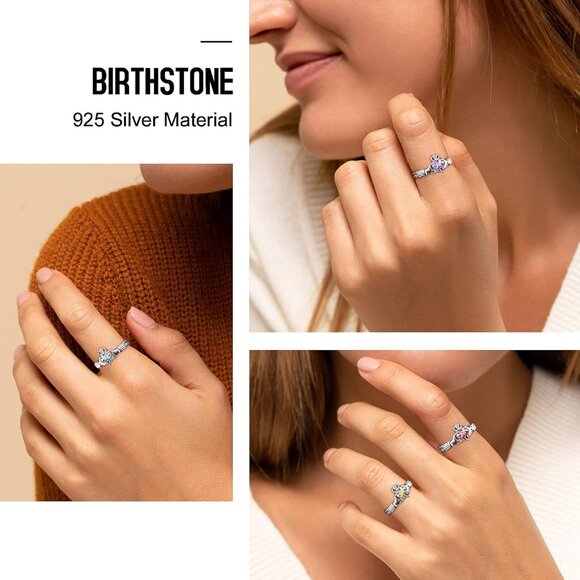 925 Sterling Silver Good Luck Celtic Twisted Knot/Claddagh Heart Birthstone Ring - Picture 2 of 7